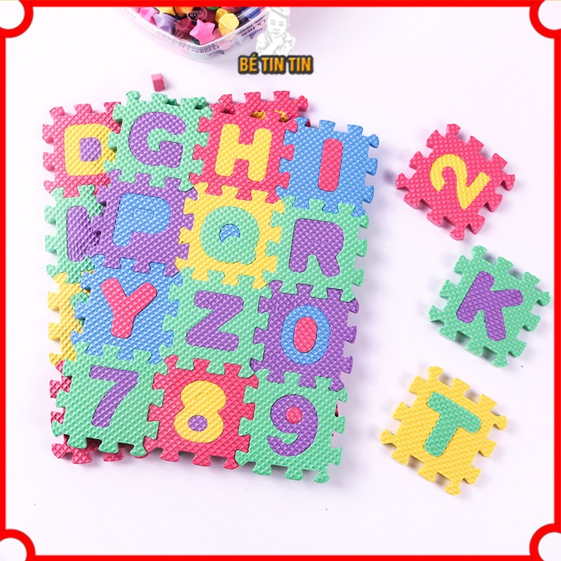 Đồ chơi bảng chữ số tập đánh vần và ráp chữ nút vuông bằng mút xốp