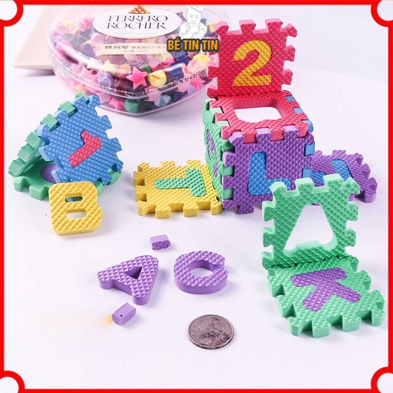 Đồ chơi bảng chữ số tập đánh vần và ráp chữ nút vuông bằng mút xốp