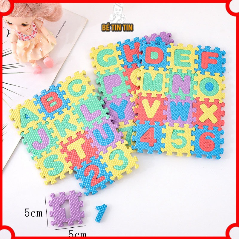 Đồ chơi bảng chữ số tập đánh vần và ráp chữ nút vuông bằng mút xốp
