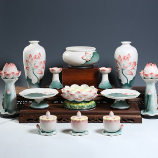 Sét Bộ Đồ Thờ Gốm Sứ Cao Cấp Đài Loan Vẽ Tay Thủ Công
