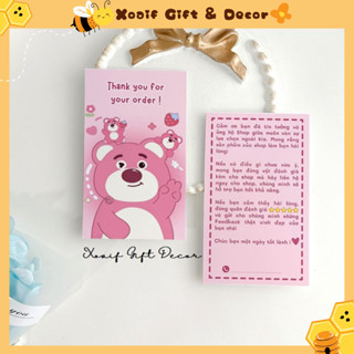 Hộp 100 thiệp cảm ơn in 2 mặt tặng khách hàng, card thank you gấu dâu