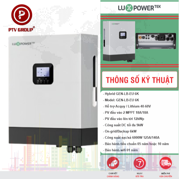 Inverter Luxpower GEN 6K I Biến Tần Hybrid | PTV GROUP | Bảo Hành 5 Năm