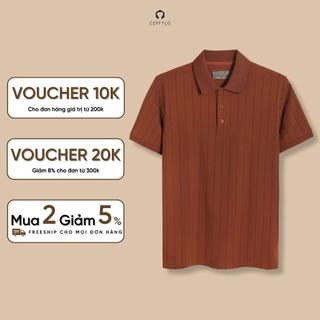 Áo polo nam CEFFYLO Họa Tiết Kẻ Sọc màu nâu chất cotton thoáng khí mềm mịn hạn chế nhăn dáng ôm nhẹ thời trang nam