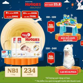 Combo 2 Miếng lót sơ sinh Huggies Skin Perfect NB1 108+9 miếng với 2 vùng thấm giảm kích ứng da