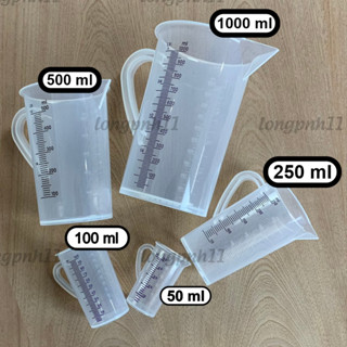 Ca đong định lượng có quai dung tích 50ml - 100ml - 250ml - 500ml -1000ml nhựa dày, ly đong thể tích.