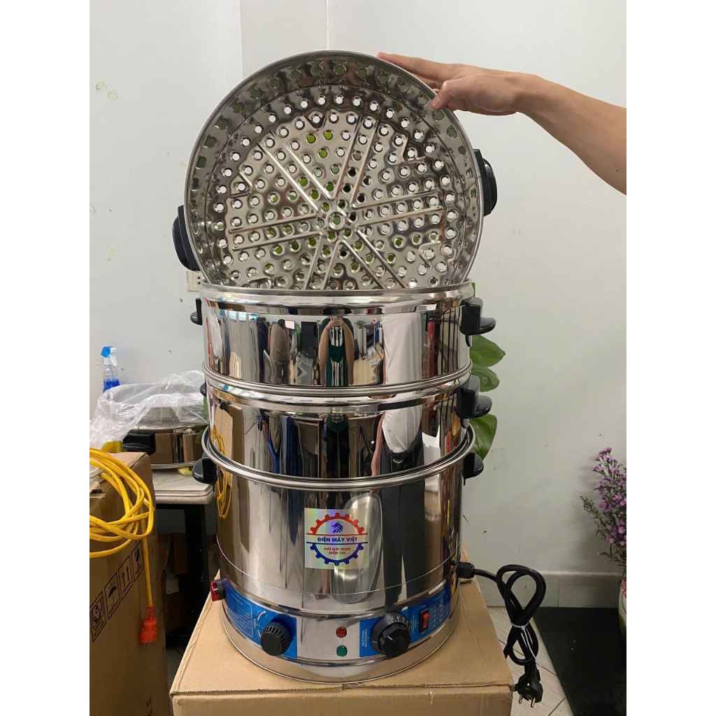 Nồi hấp bánh bao bằng điện 40CM 3 tầng hấp