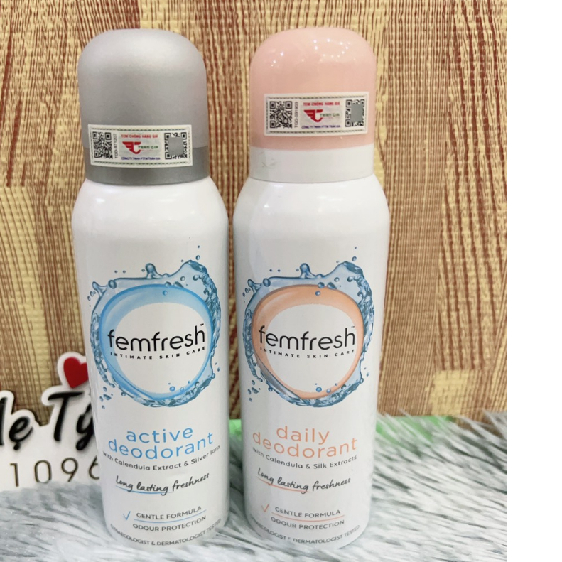 Xịt Thơm Mát Vùng Kín Femfresh Active, Daily Deodorant Spray 125ml - Khăn ướt vùng kín Sensitive, Daily 25 miếng