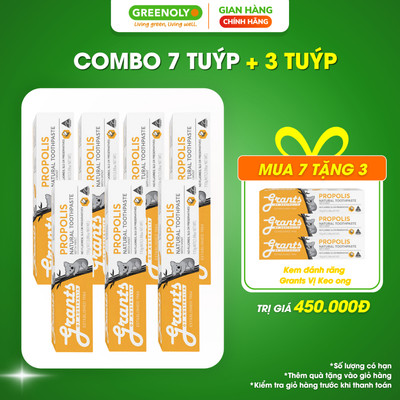 Combo 7 Tuýp Kem đánh răng Grants vị keo ong thảo dược ngăn ngừa sâu răng, chảy máu chân răng, ê buốt 110g