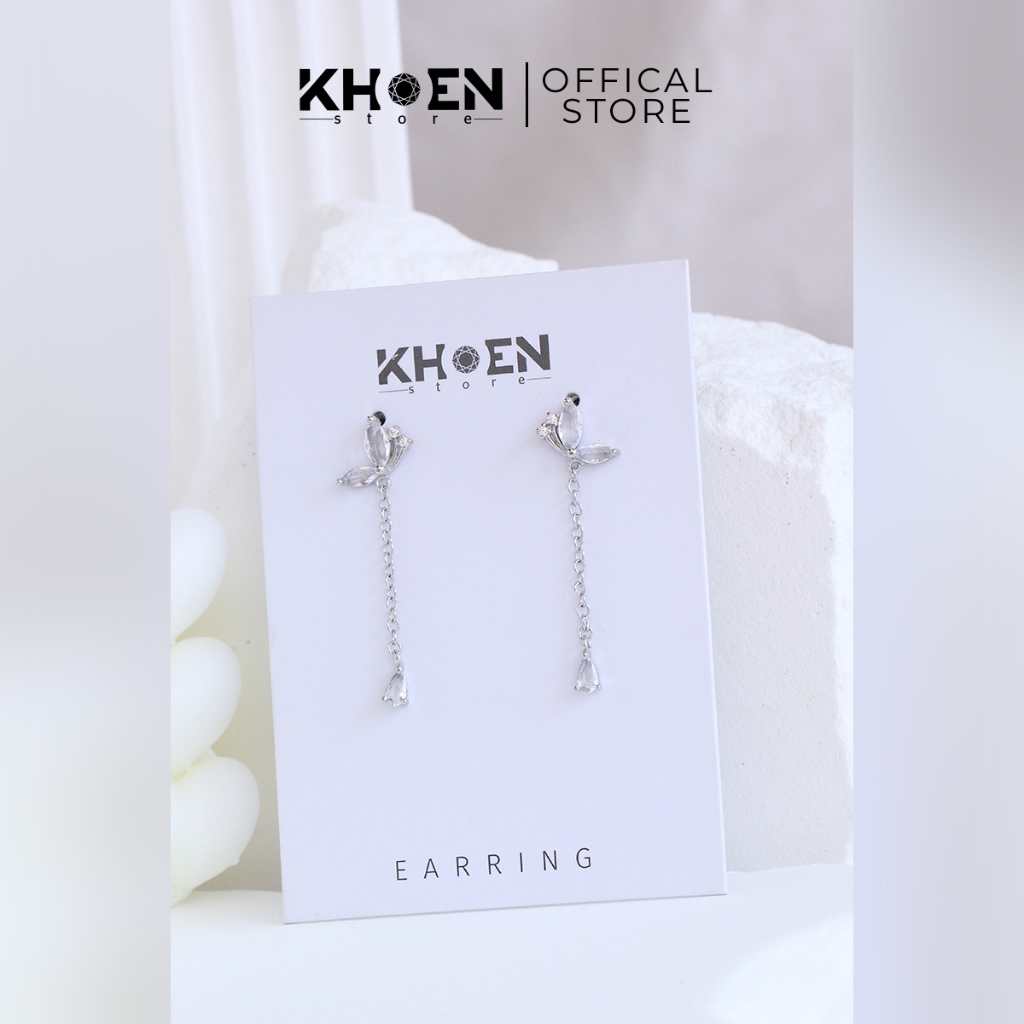 Bông tai nữ Bướm đá dài - xi Bạc 925 - Khoen store