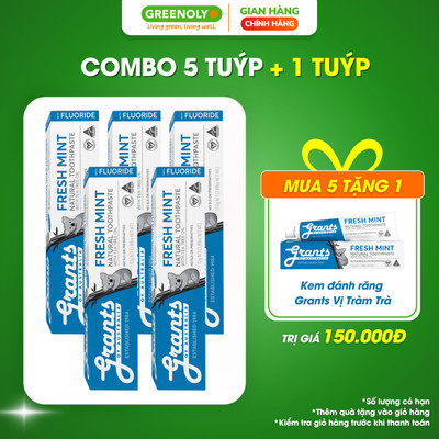 Combo 5 Tuýp Kem Đánh Răng Tràm Trà Bạc Hà Grants Of Australia Giảm Ê Buốt, Hơi Thở Thơm Mát, Răng Chắc Khỏe 110g