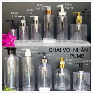 Chai nhựa Pet trong suốt 500ml/ 300ml/ 200ml/ 250ml/ 150ml/ 100ml- vỏ Chai nhựa trong suốt vòi nhấn, xịt sương, nắp đen