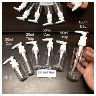 CHAI PET TRONG SUỐT VÒI NHẤN - Lọ chai nhựa vòi PUMB nhỏ giọt 100ml 70ml 50ml 40ml 30ml 20ml chiết Mỹ phẩm dầu gội