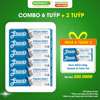 Combo 6 Tuýp Kem Đánh Răng Tràm Trà Bạc Hà Grants Of Australia Giảm Ê Buốt, Hơi Thở Thơm Mát, Răng Chắc Khỏe 110g