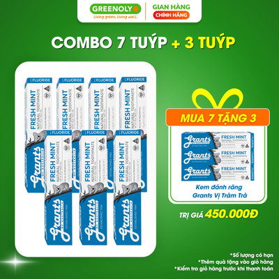 Combo 7 Tuýp Kem Đánh Răng Tràm Trà Bạc Hà Grants Of Australia Giảm Ê Buốt, Hơi Thở Thơm Mát, Răng Chắc Khỏe 110g