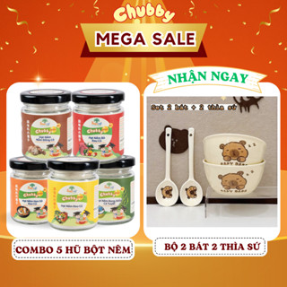 [ Combo 5 hũ bột nêm - tặng bộ 2 bát 2 thìa sứ] Combo 5 hũ bột nêm ăn dặm Chubby 60gr đủ vị
