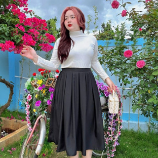 Chân váy bigsize cô nhỏ nữ eo chun co giãn dáng xếp ly xòe A dài qua gối dành cho nàng chuppy mềm mại nhiều màu - CV17