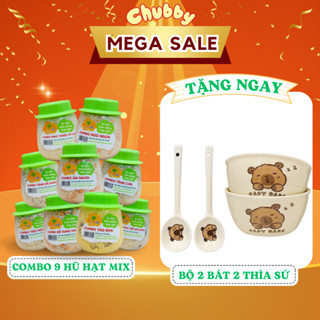 [Kèm quà tặng] Combo 9 hũ mix 3 hạt dinh dưỡng - Ăn dặm cho bé - Queenmilk Chubby