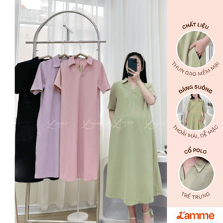 Đầm bầu đẹp, váy bầu dáng suông RIKA DRESS, váy bầu cổ polo, chất cotton gạo co dãn 4 chiều thiết kế bới L'amme