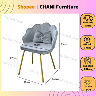  Ghế ngồi bàn trang điểm ghế máy tính cánh sen kèm nơ bọc nỉ nhung cao cấp phong cách Châu Âu 