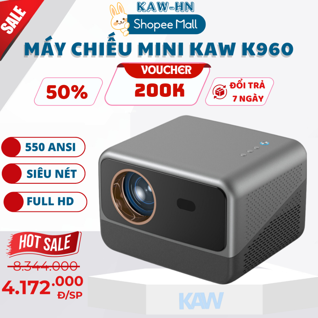 Máy chiếu Mini KP960 siêu nét FULL HD, hệ điều hành Android 10.0, hình ảnh sắc nét, âm thanh sống độ