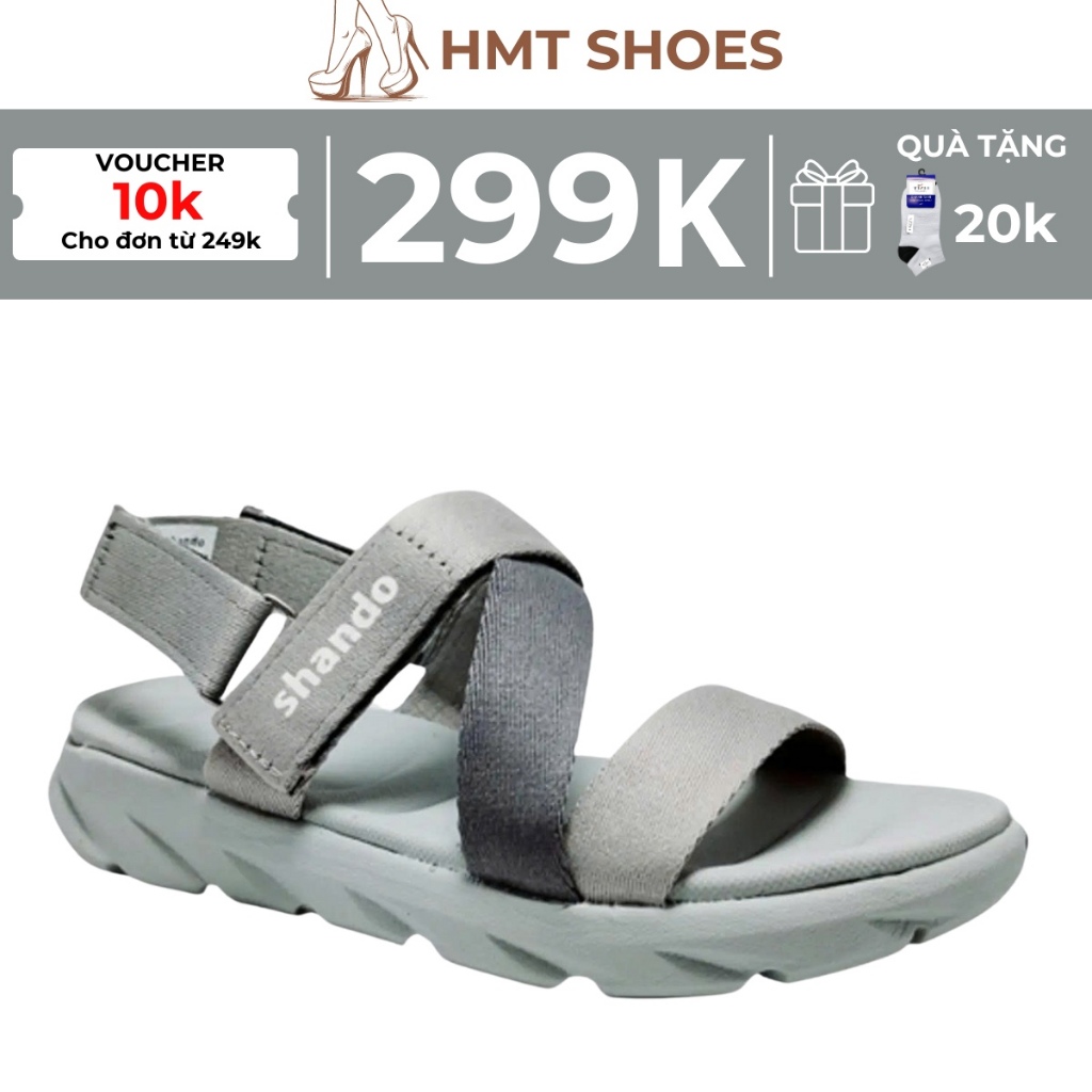 Dép Quai Hậu Đi Học Giày Sandal Đi Học SHANDO F6 Sport Màu Xám Nhạt Quai dù Cao 3 Phân (Nam Nữ) HMT 