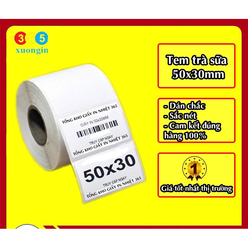 Cuộn Giấy in tem Trà Sữa 50x30mm