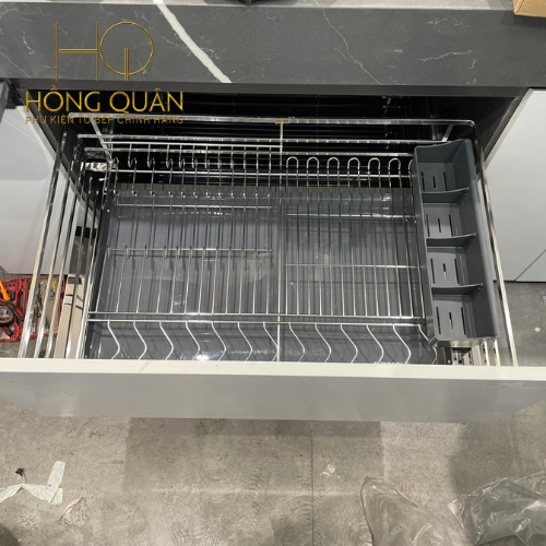 Giá để bát đĩa đa năng cao cấp EUROGOLD Inox 304 ray âm giảm chấn, có khay hứng nước. CHÍNH HÃNG EUR