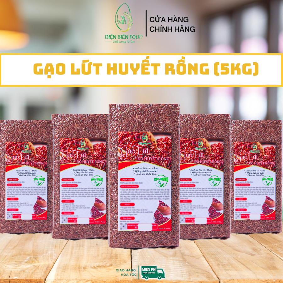 Gạo Lứt huyết rồng Điện Biên combo 5kg (5 túi 1kg hút chân không)
