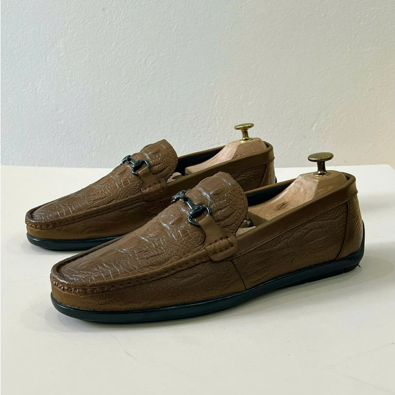 Giày Mọi Nam Da Vân Cá Sấu, Giày moca nam da bò dập vân