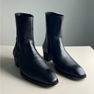 Giày Boot Cổ Cao Da Vân Python Nam, Giày Zip Boot Da Vân Rắn