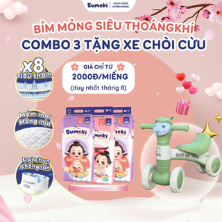  Combo 3 Bịch Tã Bỉm Sumoki Mêm Mịn, Mỏng Nhẹ, Thấm Hút x8 Lần - Tặng Xe Chòi Con Cừu Cao Cấp Cho Bé