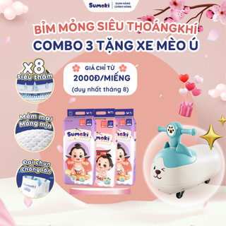  Combo 3 Bịch Tã Bỉm Sumoki Mêm Mịn, Mỏng Nhẹ, Thấm Hút x8 Lần - Tặng Xe Chòi Chân Mèo Ú Cho Bé
