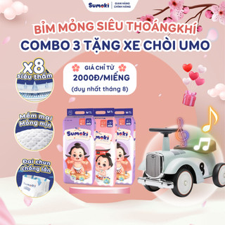  Combo 3 Bịch Tã Bỉm Sumoki Mêm Mịn, Mỏng Nhẹ Chỉ 1,9mm - Thấm Hút x8 Lần - Tặng Xe UMO CAO CẤP Cho Bé