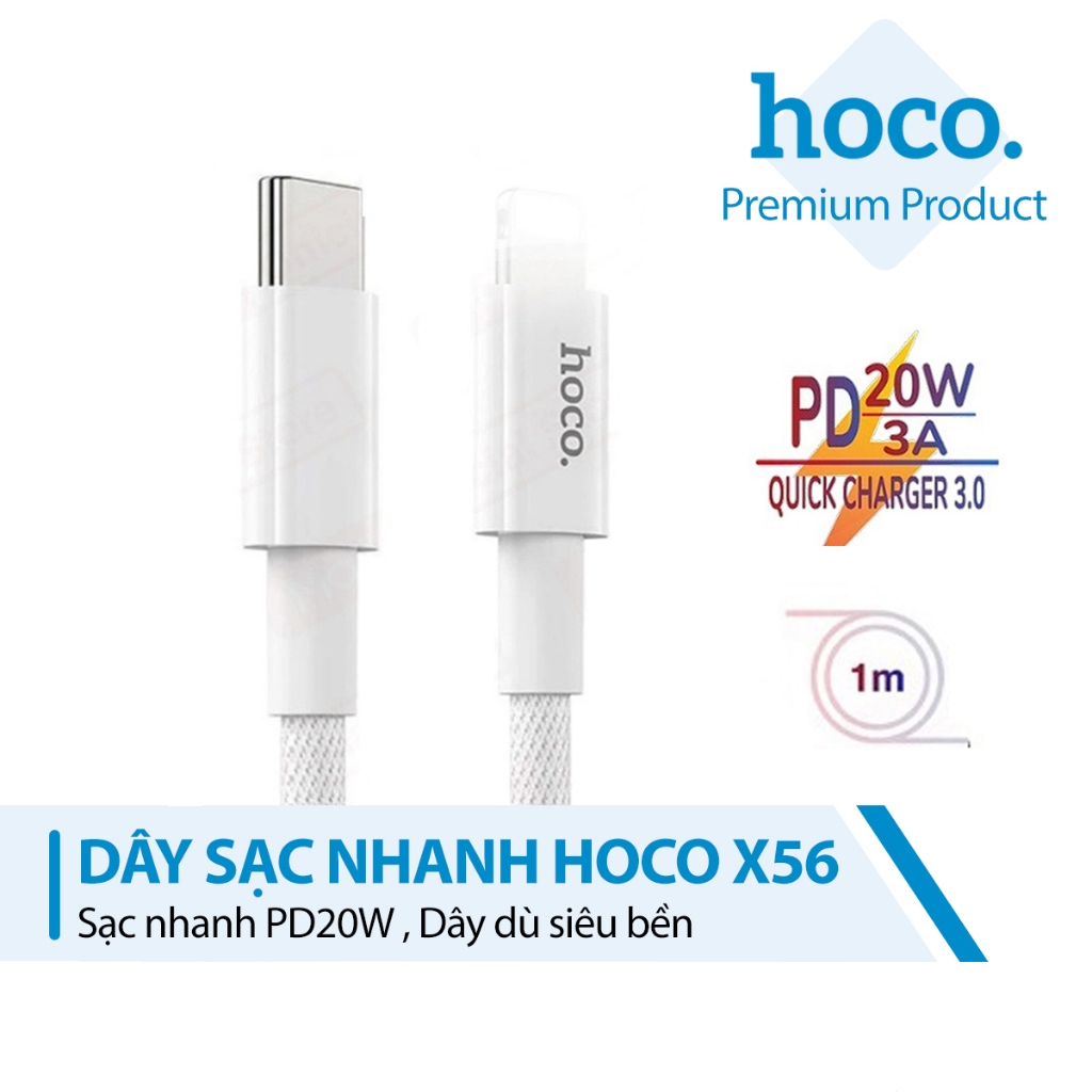 Dây sạc Nhanh PD20W Hoco X56 Type-C to LN truyền dữ liệu hỗ trợ QC3.0 dài 1M