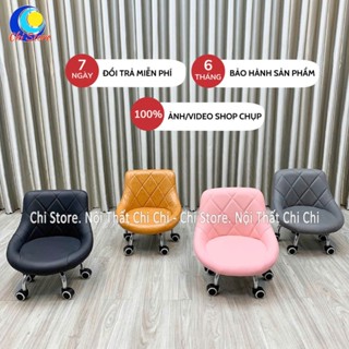 Ghế Xoay Nail Mẫu Tựa Thoi Bọc Da Cao 22cm Ngồi Đóng Hàng Bánh Xe Di Chuyển, Ghế Ngồi Làm Việc Xoay Bệt Tựa Lưng Bọc Da