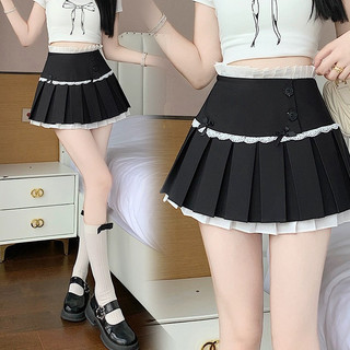Chân váy xếp ly dáng ngắn 2 tầng phối ren thắt nơ tennis dáng xòe cạp cao màu đen ghi chất tuyết mưa dày dặn DELIZ