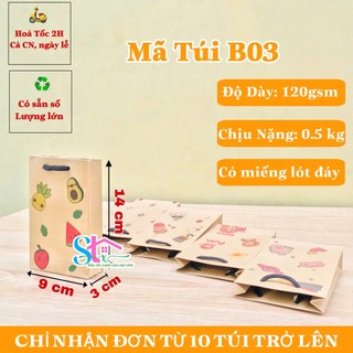 Túi giấy mini đựng mỹ phẩm họa tiết dễ thương, túi kraft đựng quà tặng, túi giấy kraft xi măng