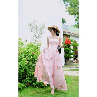 Liliadress hồng - váy thiết kế nền hoa nhí xinh xắn xòe thắt eo tôn dáng có túi 2 bên hông Emera