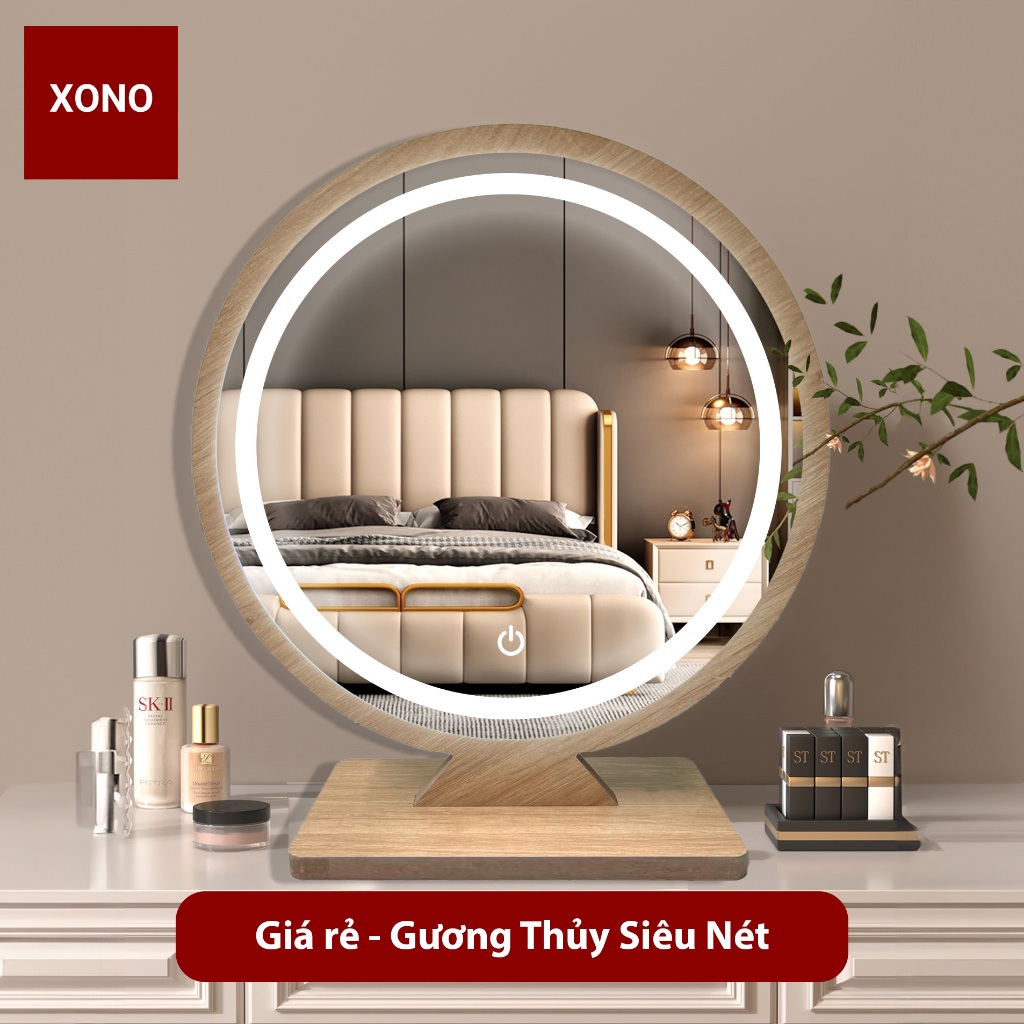 Gương để bàn trang điểm có led, hiệu XONO, gương thủy siêu nét, bao bễ vỡ, nhiều size, để bàn ở nhà/ spa