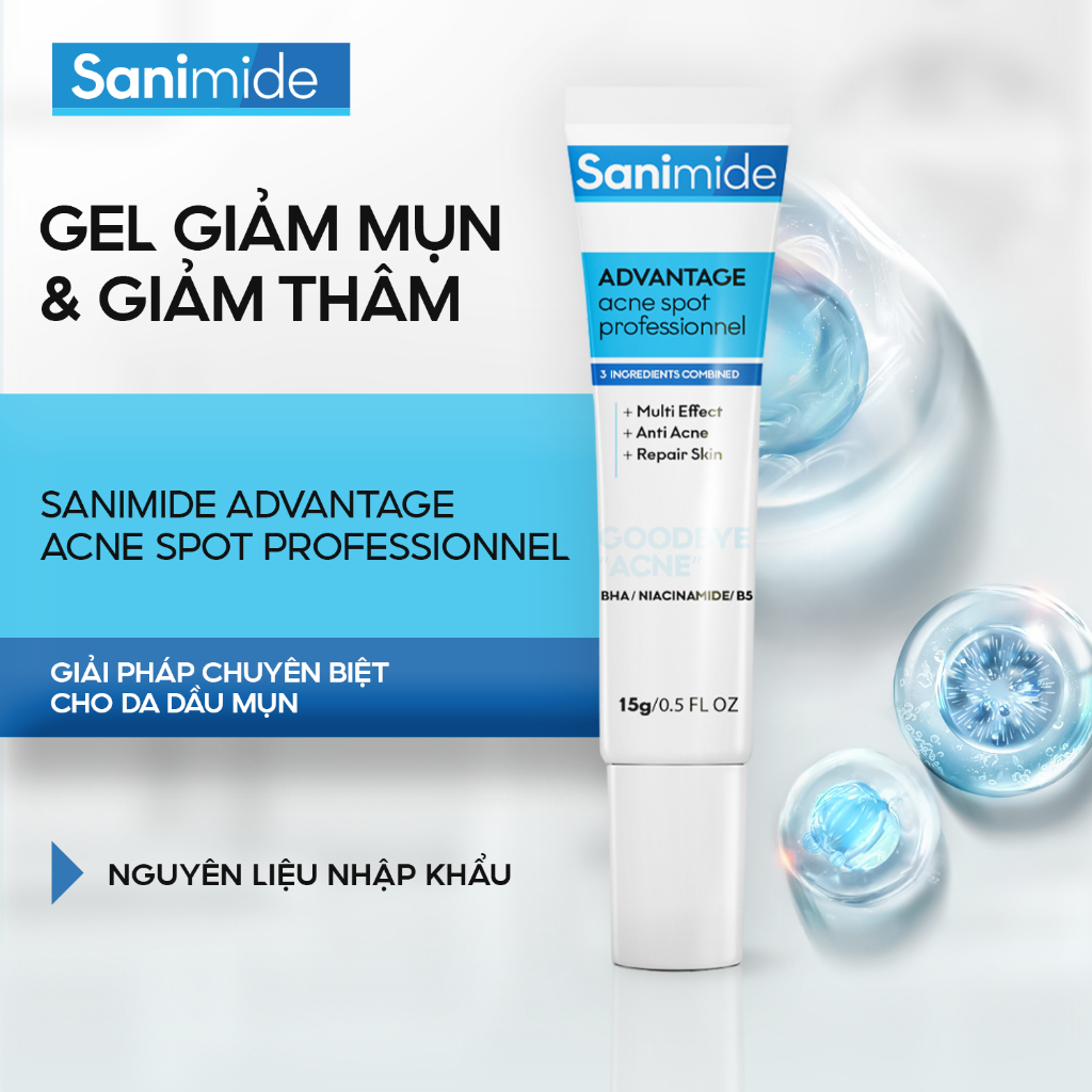 Gel Giảm Mụn Bọc, Mụn Mủ, Mụn Trứng Cá, Mụn Viêm, Mụn Đầu Trắng Và Hỗ Trợ Mờ Thâm Sanimide -Tuýp 15g