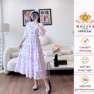 Đầm xòe hoa phối ren cao cấp Dáng xòe bồng Họa Tiết Hoa nhí  Chất tơ xước Mềm Mại