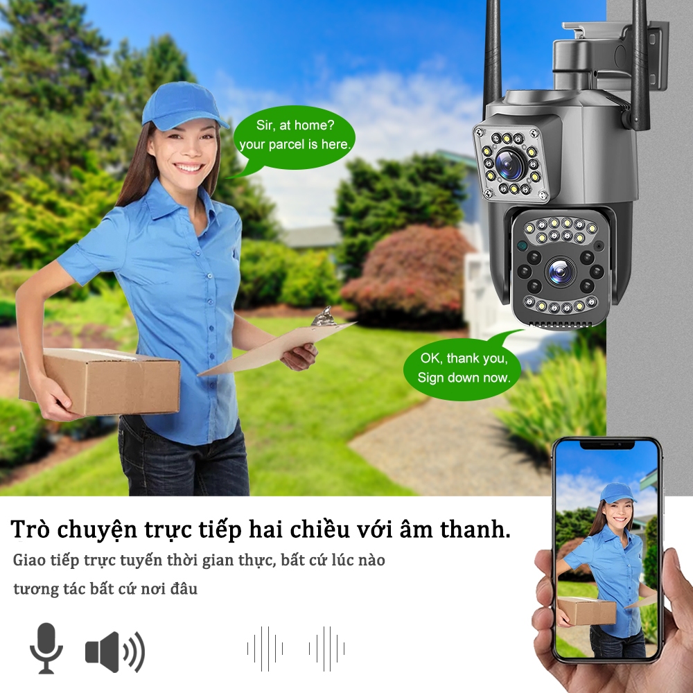 Camera Wifi 2 mắt Ngoài trời chống nước 360 trong nhà an ninh IP ống kính kép V380 Max 1080P HD Máy ảnh | BigBuy360 - bigbuy360.vn