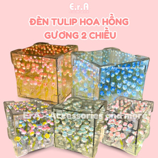 [DIY] SET TỰ LÀM Đèn hoa tulip, hoa hồng khung vuông tráng gương handmade, tuy lip quà tặng sinh nhật, 8/3 , Valentine