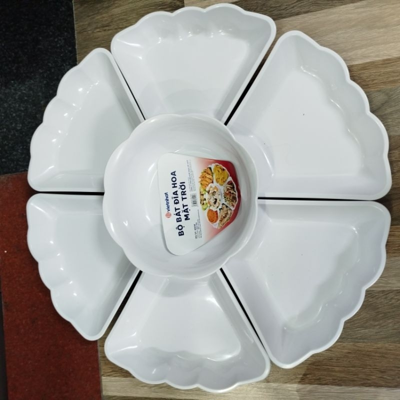 Bộ bát đĩa hoa mặt trời 7 món size bé, đường kính 38cm nhựa Việt Nhật