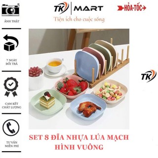 Set 8 đĩa nhựa lúa mạch hình vuông nhiều màu sắc