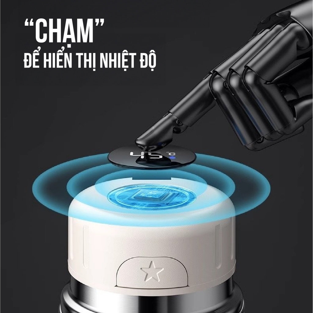 Nắp bình giữ nhiệt NIUMI 48h hiển thị nhiệt độ và nắp có tay cầm inox 316