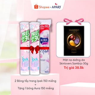 Mua 2 Bông tẩy trang Ipek siêu mềm mịn 150 miếng Tặng 1 bông Aura 150 miếng