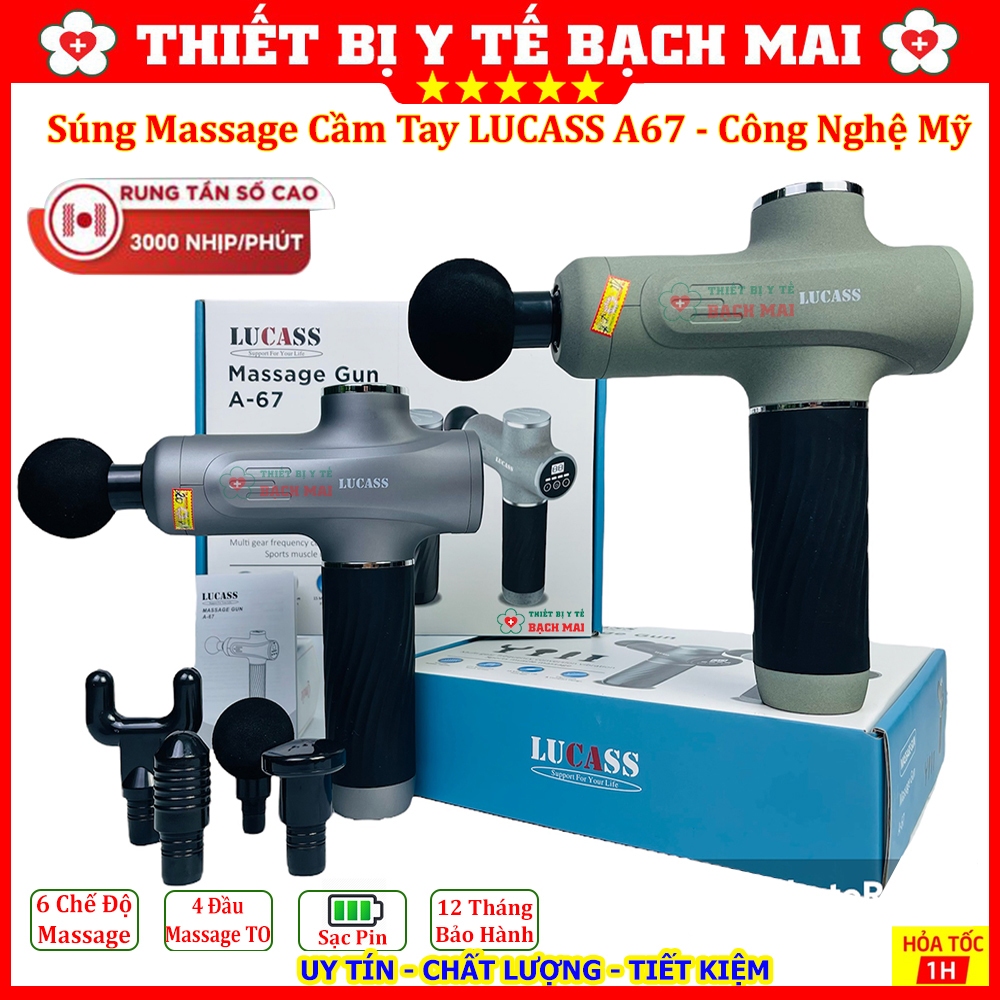 Máy Massage Cầm Tay LUCASS A67 Súng Massage Giảm Đau Mỏi Cơ Bắp Mát Xa Lưng Vai Cổ Gáy Matxa Toàn Thân