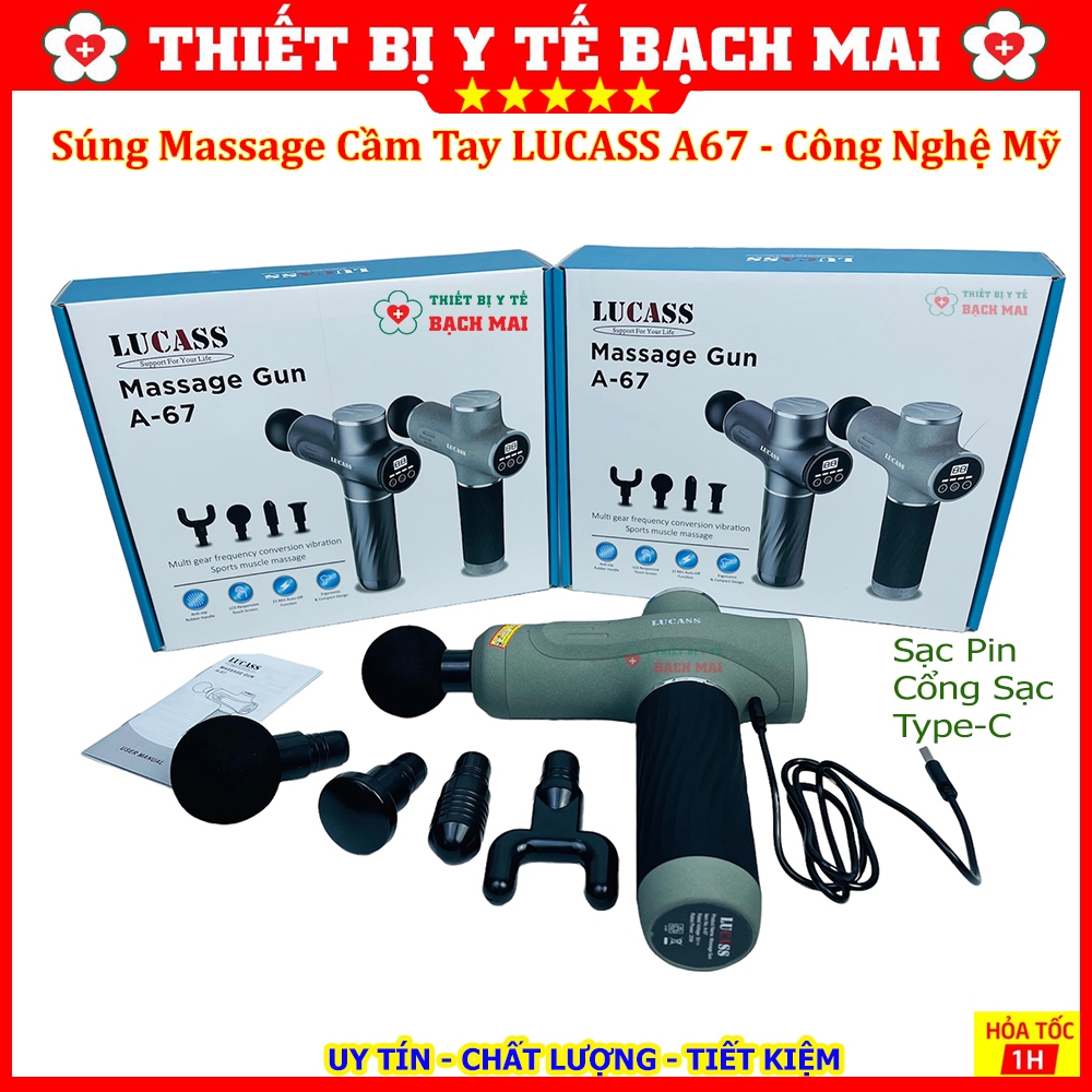 Máy Massage Cầm Tay LUCASS A67 Súng Massage Giảm Đau Mỏi Cơ Bắp Mát Xa Lưng Vai Cổ Gáy Matxa Toàn Thân