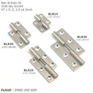 Bản lề tháo rời, inox 304 KT 1.5, 2, 2.5, 3inch - dày 2mm - BLR15, BLR20, BLR25, BLR30